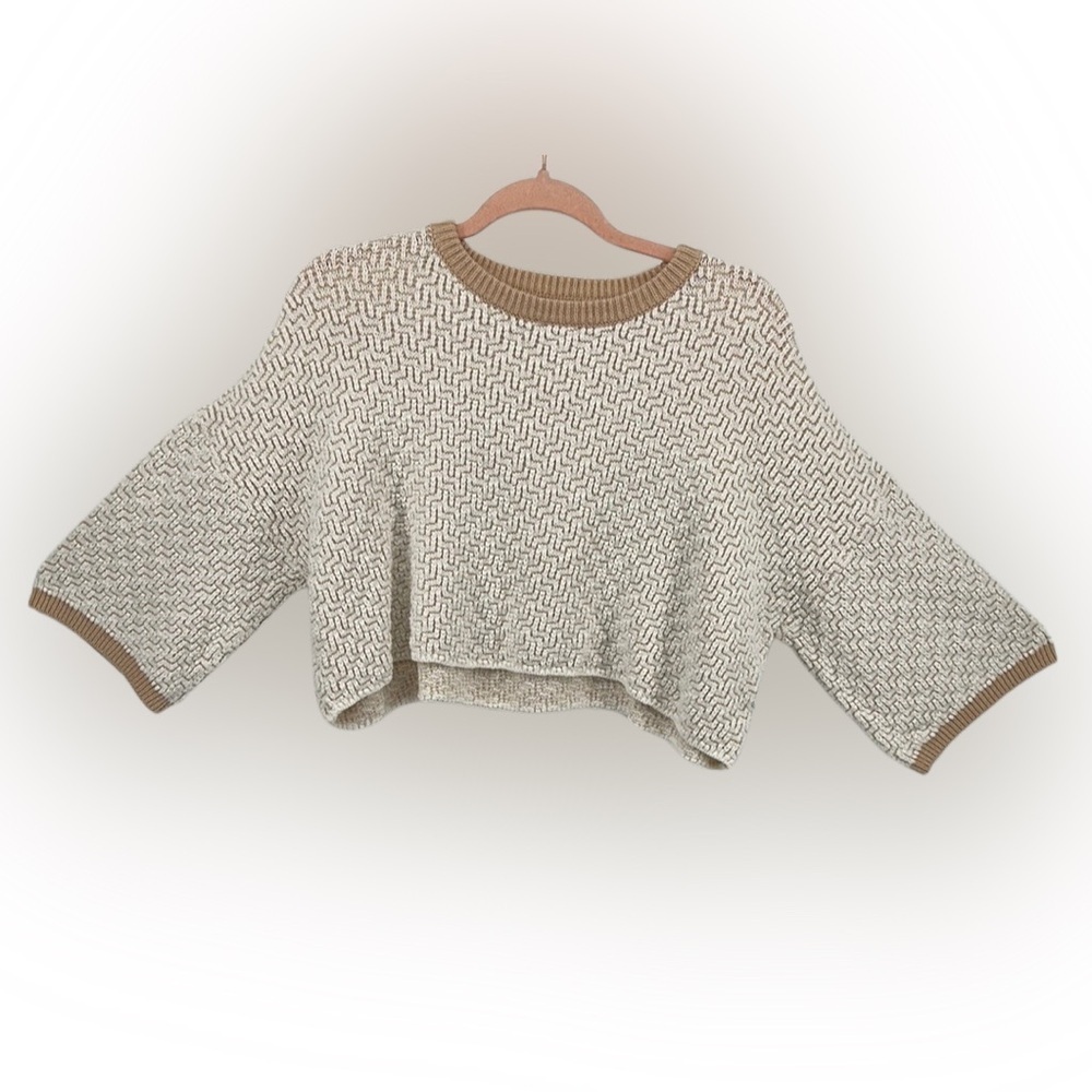 UrbanOutfitters Y2K ScandiCreamTextured Oversized Crew NeckCrop BohoSweater SzS